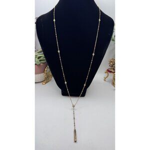 Henri Bendel Long Gold Tone And Swarovski Crystal  Signed Necklace Adjustable
